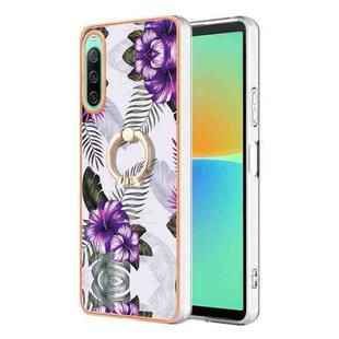 For Sony Xperia 10 IV Electroplating IMD TPU Phone Case with Ring(Purple Flower)