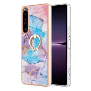 For Sony Xperia 1 IV Electroplating IMD TPU Phone Case with Ring(Blue Marble)