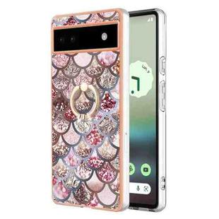 For Google Pixel 6a Electroplating IMD TPU Phone Case with Ring(Pink Scales)