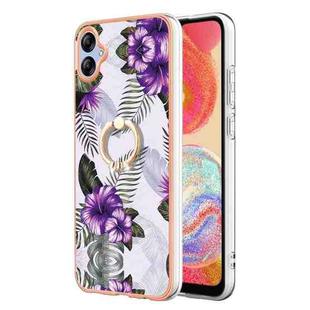 For Samsung Galaxy A04e Electroplating IMD TPU Phone Case with Ring(Purple Flower)