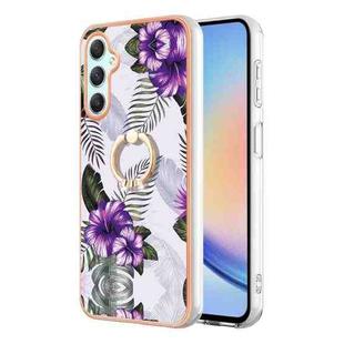 For Samsung Galaxy A24 4G Electroplating IMD TPU Phone Case with Ring(Purple Flower)