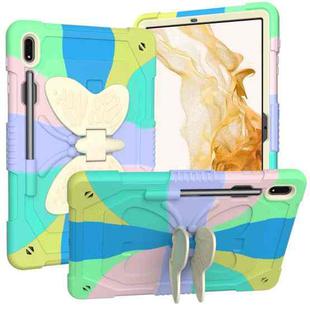 For Samsung Galaxy Tab S8+ / S7+ Butterfly Kickstand Heavy Duty Hard Rugged Tablet Case(Colorful Green)