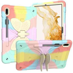 For Samsung Galaxy Tab S8+ / S7+ Butterfly Kickstand Heavy Duty Hard Rugged Tablet Case(Colorful Rose Gold)