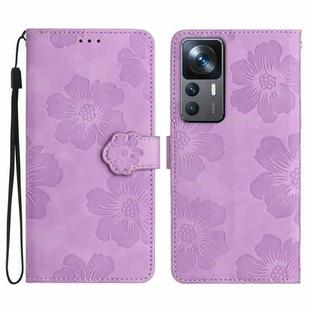 For Xiaomi 12T  / 12T Pro Flower Embossing Pattern Leather Phone Case(Purple)