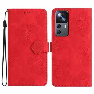 For Xiaomi 12T  / 12T Pro Flower Embossing Pattern Leather Phone Case(Red)