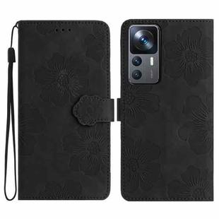 For Xiaomi 12T  / 12T Pro Flower Embossing Pattern Leather Phone Case(Black)