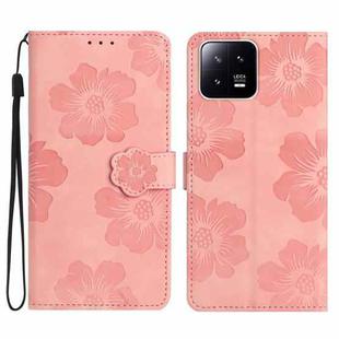 For Xiaomi 13 Flower Embossing Pattern Leather Phone Case(Pink)