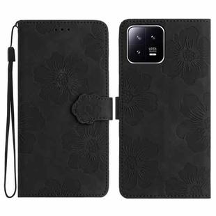 For Xiaomi 13 Flower Embossing Pattern Leather Phone Case(Black)
