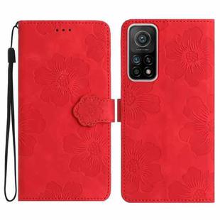 For Xiaomi Mi 10T 5G / 10T Pro 5G Flower Embossing Pattern Leather Phone Case(Red)