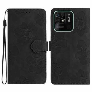 For Xiaomi Redmi 10C Flower Embossing Pattern Leather Phone Case(Black)
