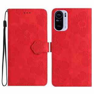 For Xiaomi Redmi K40 / K40 Pro Flower Embossing Pattern Leather Phone Case(Red)