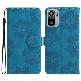 For Xiaomi Redmi Note 10 4G / Note 10S Flower Embossing Pattern Leather Phone Case(Blue)