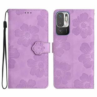 For Xiaomi Redmi Note 10 5G Flower Embossing Pattern Leather Phone Case(Purple)