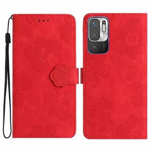 For Xiaomi Redmi Note 10 5G Flower Embossing Pattern Leather Phone Case(Red)