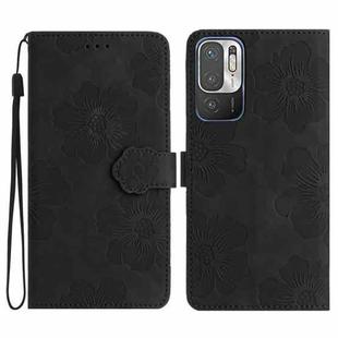 For Xiaomi Redmi Note 10 5G Flower Embossing Pattern Leather Phone Case(Black)