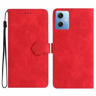 For Xiaomi Redmi Note 12 5G Flower Embossing Pattern Leather Phone Case(Red)