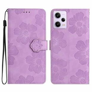 For Xiaomi Redmi Note 12 Pro 5G Flower Embossing Pattern Leather Phone Case(Purple)