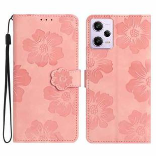 For Xiaomi Redmi Note 12 Pro 5G Flower Embossing Pattern Leather Phone Case(Pink)