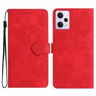 For Xiaomi Redmi Note 12 Pro 5G Flower Embossing Pattern Leather Phone Case(Red)