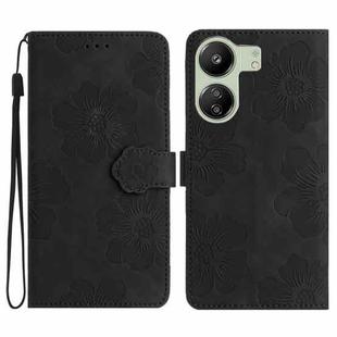 For Xiaomi Redmi 13C 4G Flower Embossing Pattern Leather Phone Case(Black)