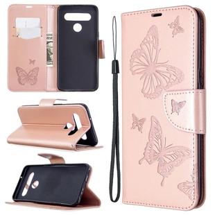 For LG K61 Two Butterflies Embossing Pattern Horizontal Flip Leather Case with Holder & Card Slot & Wallet & Lanyard(Gold)
