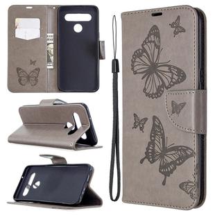 For LG K61 Two Butterflies Embossing Pattern Horizontal Flip Leather Case with Holder & Card Slot & Wallet & Lanyard(Grey)