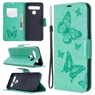For LG K61 Two Butterflies Embossing Pattern Horizontal Flip Leather Case with Holder & Card Slot & Wallet & Lanyard(Green)