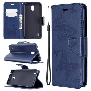 For Nokia 1.3 Two Butterflies Embossing Pattern Horizontal Flip Leather Case with Holder & Card Slot & Wallet & Lanyard(Dark Blue)
