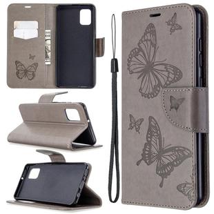 For Samsung Galaxy A31 Two Butterflies Embossing Pattern Horizontal Flip Leather Case with Holder & Card Slot & Wallet & Lanyard(Grey)