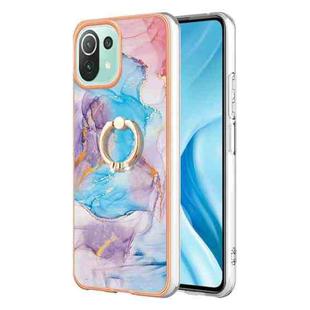 For Xiaomi Mi 11 Lite Electroplating IMD TPU Phone Case with Ring(Blue Marble)