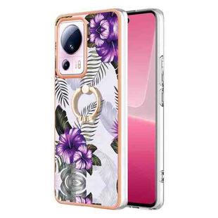 For Xiaomi 13 Lite 5G Electroplating IMD TPU Phone Case with Ring(Purple Flower)