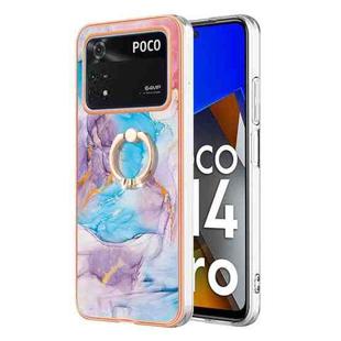 For Xiaomi Poco M4 Pro 4G Electroplating IMD TPU Phone Case with Ring(Blue Marble)