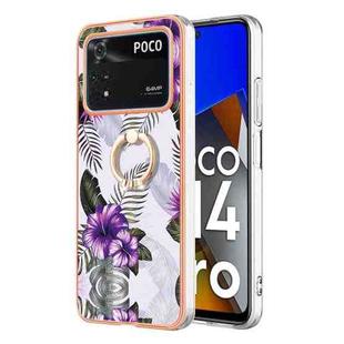 For Xiaomi Poco M4 Pro 4G Electroplating IMD TPU Phone Case with Ring(Purple Flower)