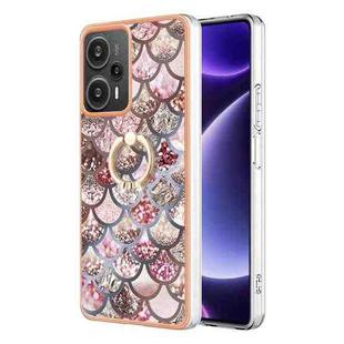 For Xiaomi Poco F5 5G / Redmi Note 12 Turbo Electroplating IMD TPU Phone Case with Ring(Pink Scales)