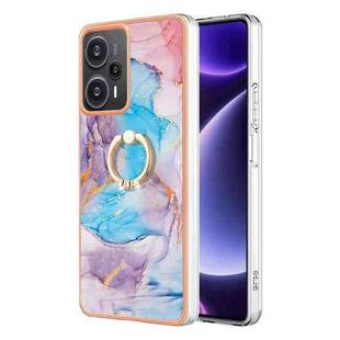 For Xiaomi Poco F5 5G / Redmi Note 12 Turbo Electroplating IMD TPU Phone Case with Ring(Blue Marble)