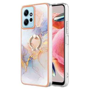 For Xiaomi Redmi Note 12 4G Global Electroplating IMD TPU Phone Case with Ring(White Marble)