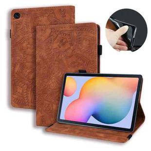 For Samsung Galaxy Tab S6 Lite  Calf Pattern Double Folding Design Embossed Leather Case with  Holder & Card Slots & Pen Slot &   Elastic Band(Brown)