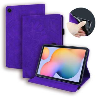 For Samsung Galaxy Tab S6 Lite  Calf Pattern Double Folding Design Embossed Leather Case with  Holder & Card Slots & Pen Slot &   Elastic Band(Purple)