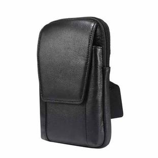 7.2 inch Genuine Leather Crossbody Shoulder Holster Waist Belt Wallet Bag Phone Case(Black)