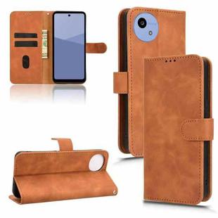 For Sharp Aquos wish5 Skin Feel Magnetic Flip Leather Phone Case(Brown)
