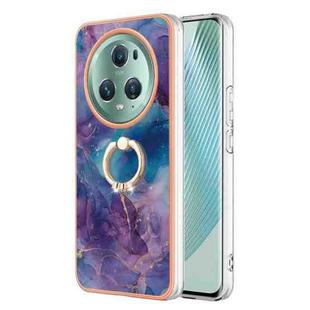 For Honor Magic5 Pro Electroplating Marble Dual-side IMD Phone Case with Ring(Purple 016)