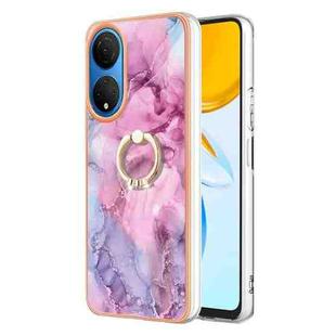 For Honor X7 Electroplating Marble Dual-side IMD Phone Case with Ring(Pink 013)