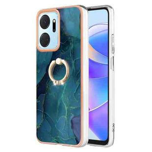 For Honor X7a Electroplating Marble Dual-side IMD Phone Case with Ring(Green 017)