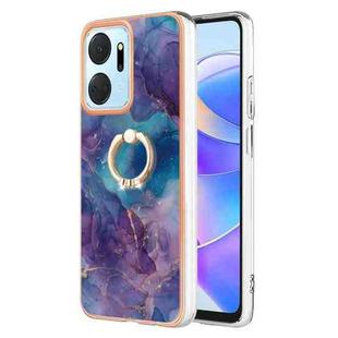 For Honor X7a Electroplating Marble Dual-side IMD Phone Case with Ring(Purple 016)