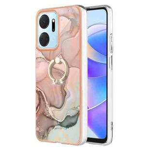 For Honor X7a Electroplating Marble Dual-side IMD Phone Case with Ring(Rose Gold 015)