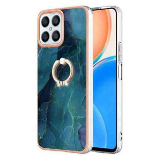 For Honor X8 4G Electroplating Marble Dual-side IMD Phone Case with Ring(Green 017)