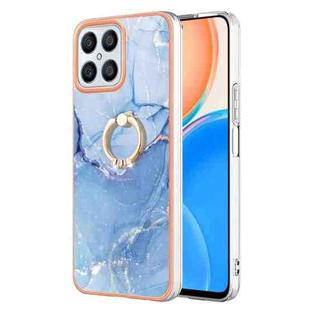 For Honor X8 4G Electroplating Marble Dual-side IMD Phone Case with Ring(Blue 018)