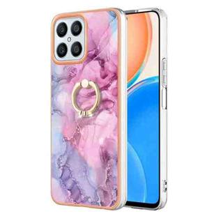 For Honor X8 4G Electroplating Marble Dual-side IMD Phone Case with Ring(Pink 013)