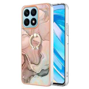 For Honor X8a Electroplating Marble Dual-side IMD Phone Case with Ring(Rose Gold 015)