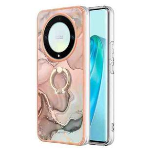 For Honor X9a / Magic5 Lite Electroplating Marble Dual-side IMD Phone Case with Ring(Rose Gold 015)